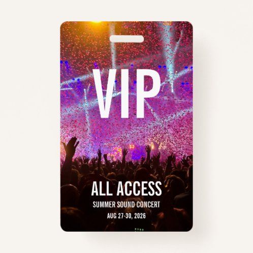 VIP all-access event pass with a colourful concert design