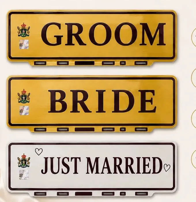 Custom Groom, Bride and Just Married number plates