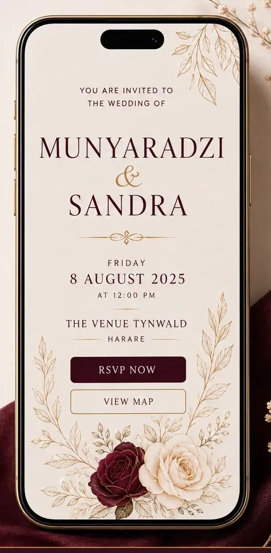 Digital wedding invitation with RSVP buttons shown on a phone