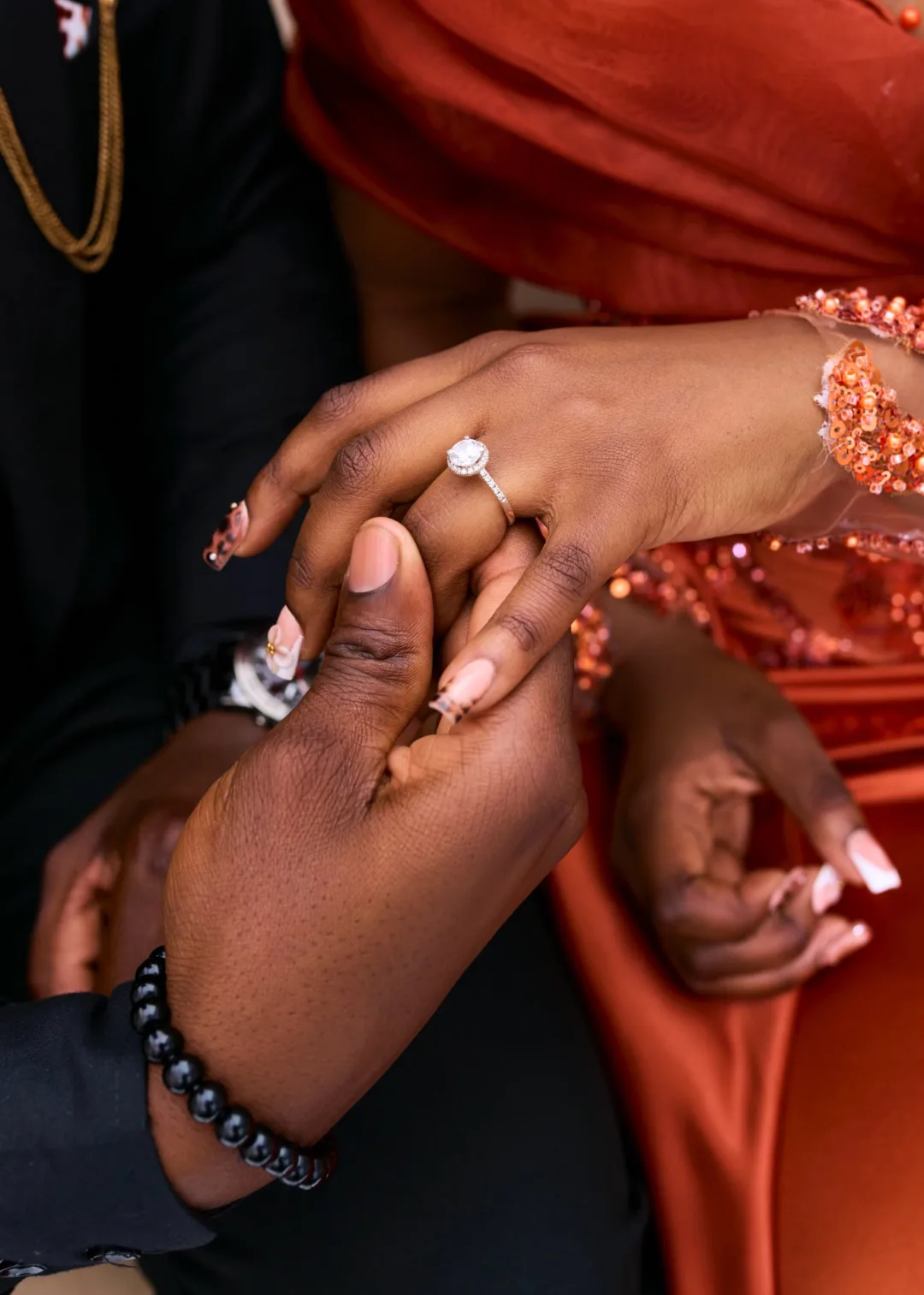 Close-up of Naomi's engagement ring during the roora ceremony in Harare