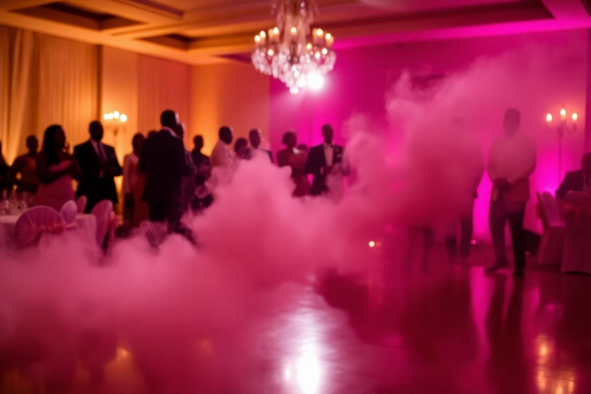 Low-lying fog effect on an event dance floor